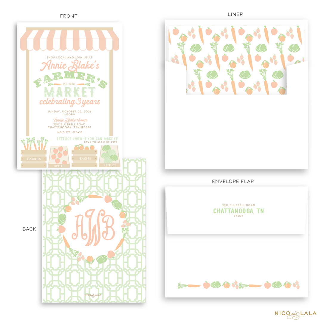 Pastel Farmers Market Birthday Invitations