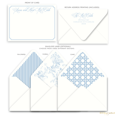 Charleston Flat Card Stationery with Name, French Blue