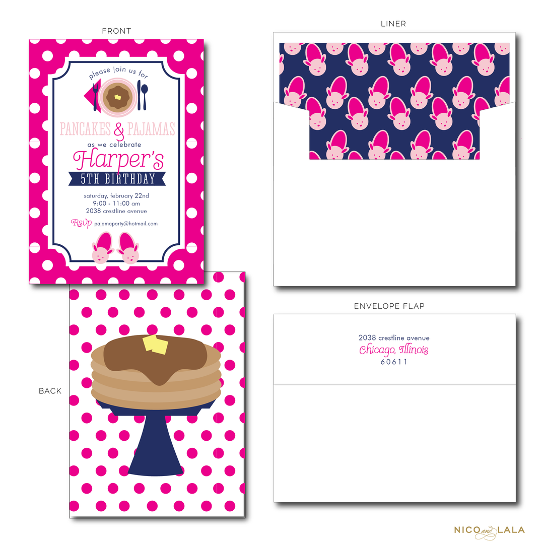 PANCAKES AND PAJAMAS BIRTHDAY INVITATIONS