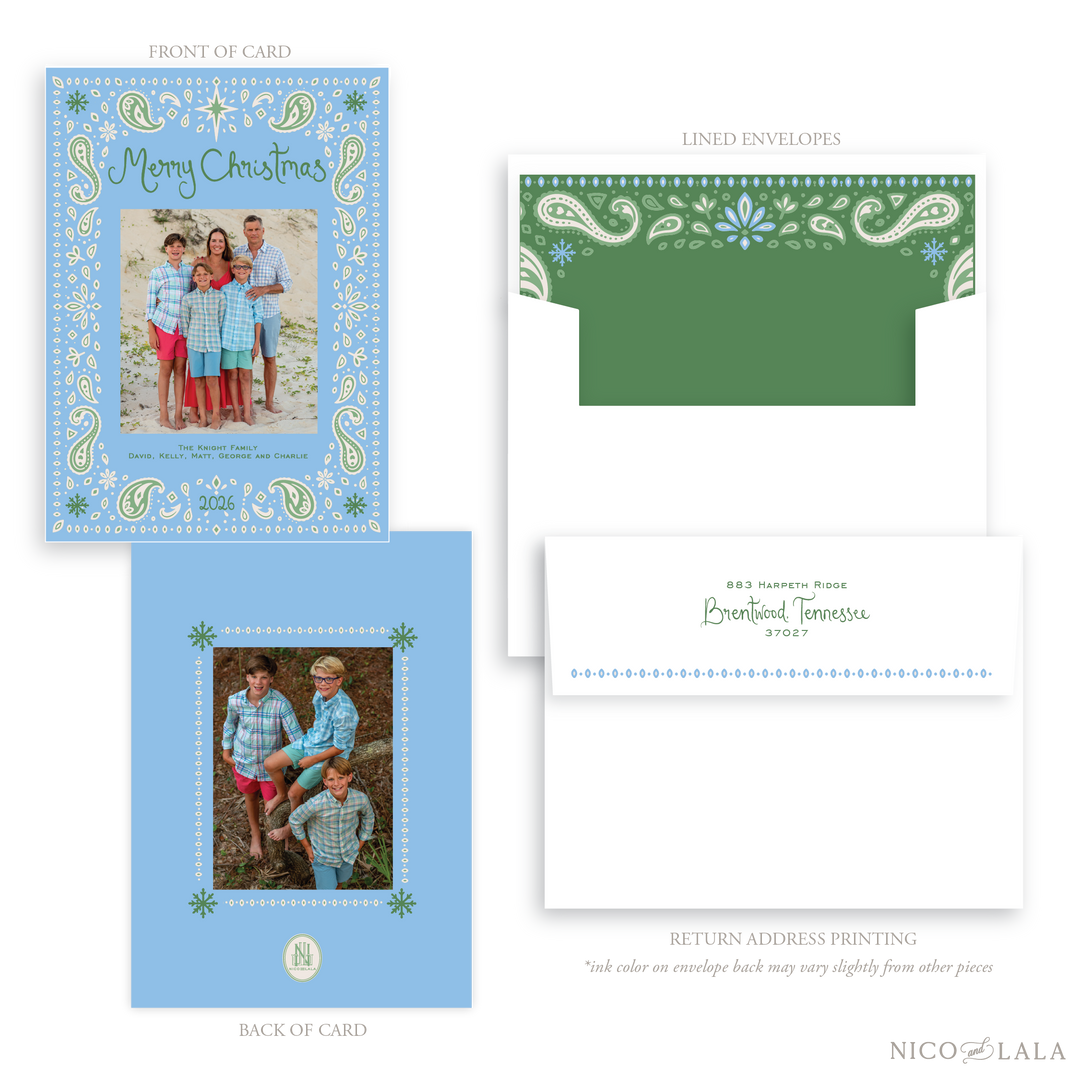 Bandana Christmas Card, Blue and Green