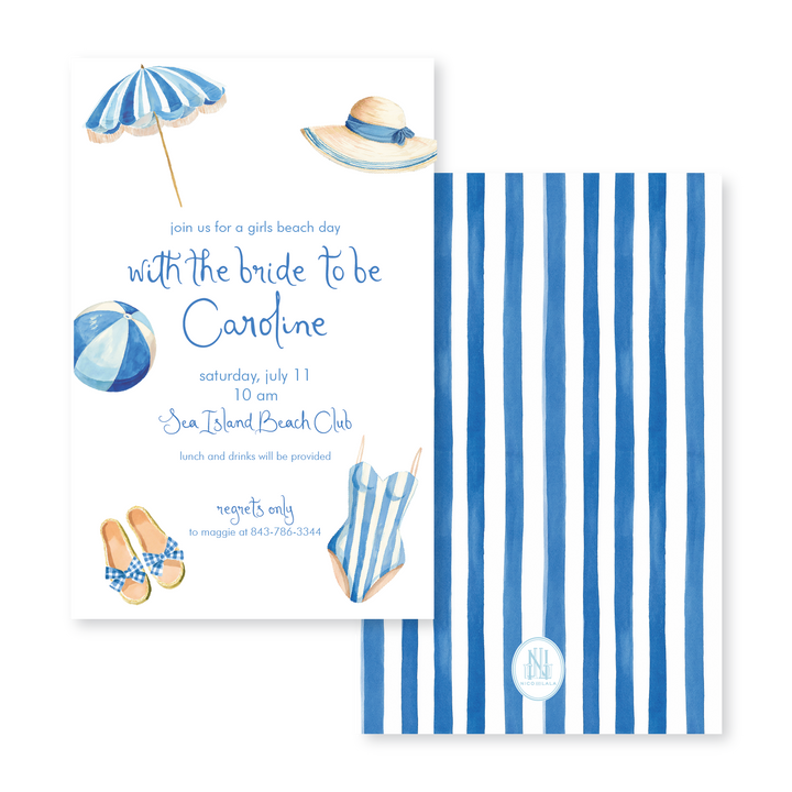 Blue and White Beach Day Invitations