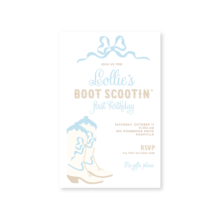 Boots and Bows Birthday Invitations