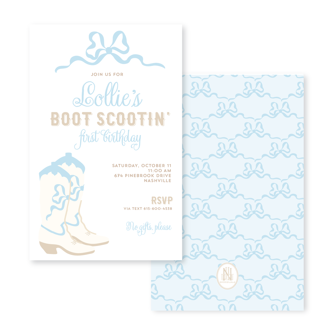 Boots and Bows Birthday Invitations