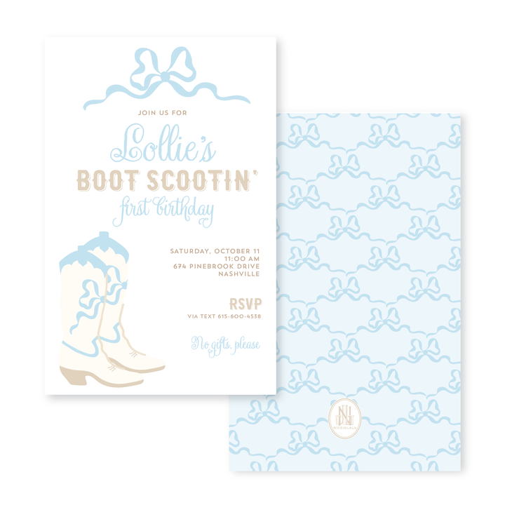 Boots and Bows Birthday Invitations