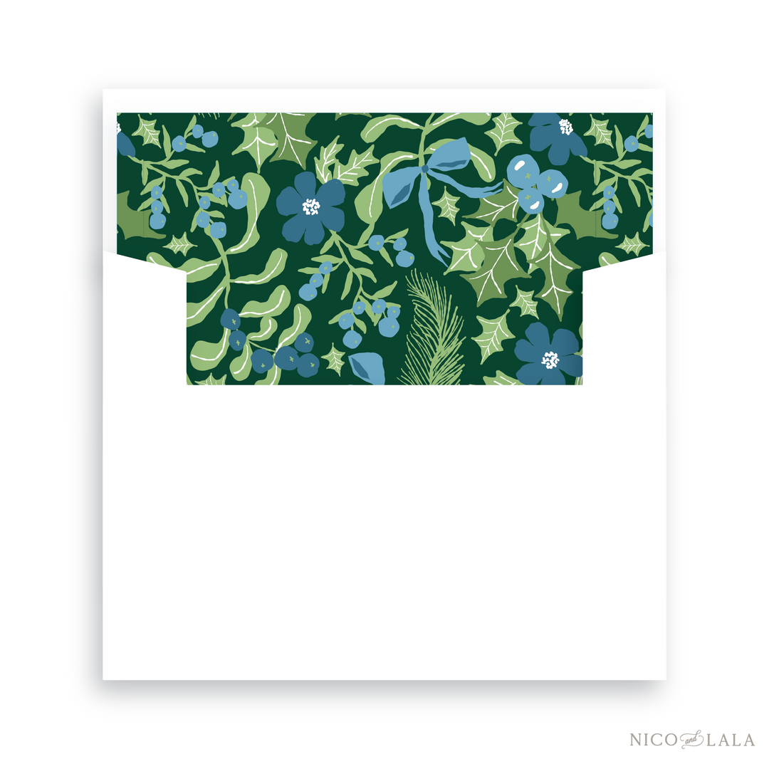 Botanical Die Cut Christmas Card Lined Envelopes