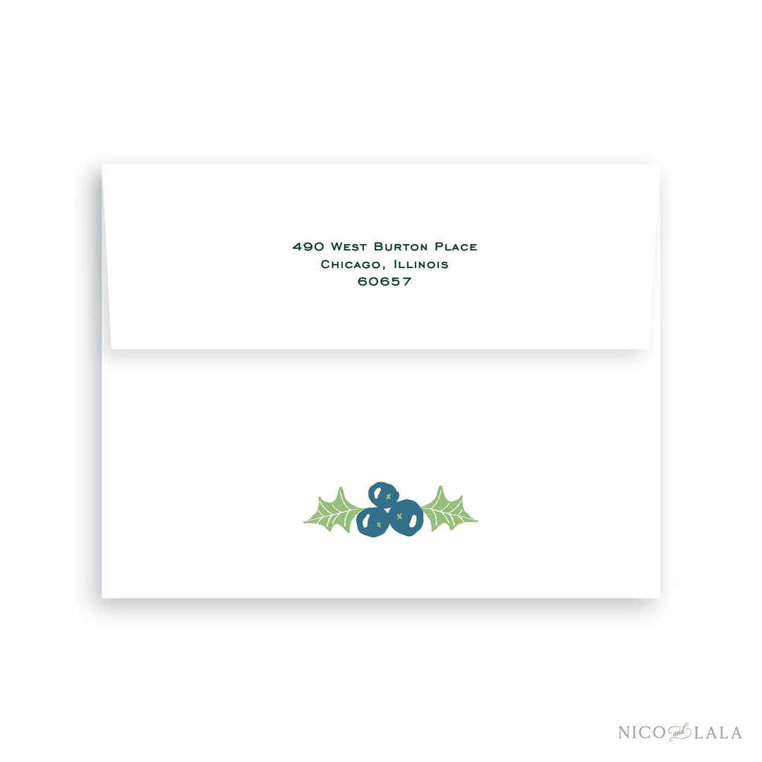 Botanical Die Cut Christmas Card Return Address Printing