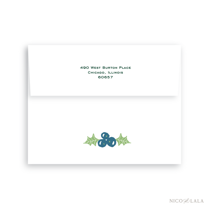 Botanical Die Cut Christmas Card Return Address Printing