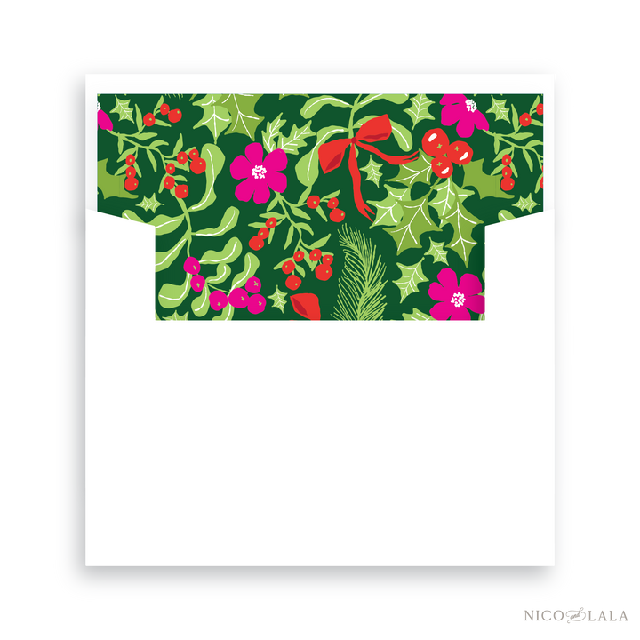 Botanical Die Cut Christmas Card Lined Envelopes