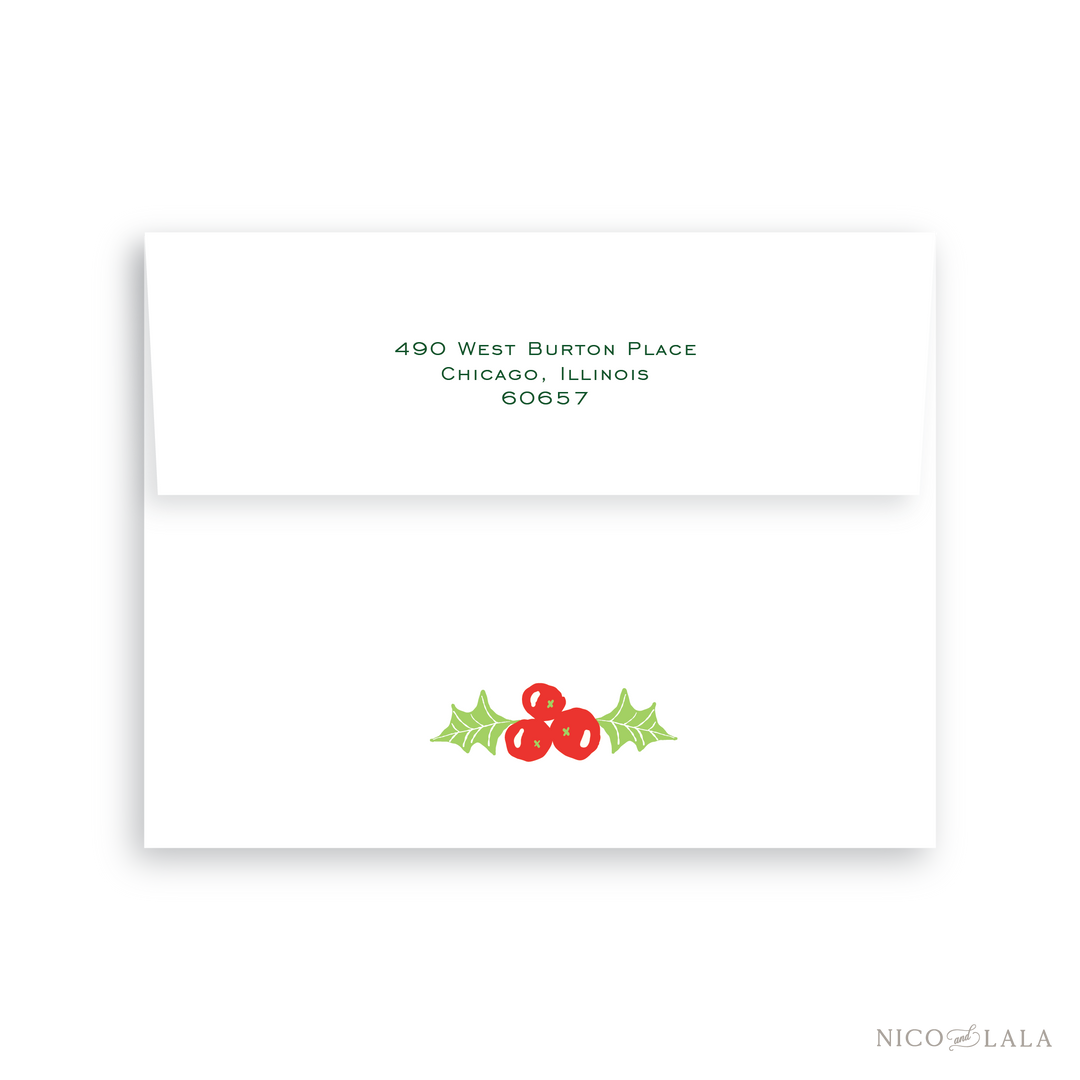 Botanical Die Cut Christmas Card Return Address Printing