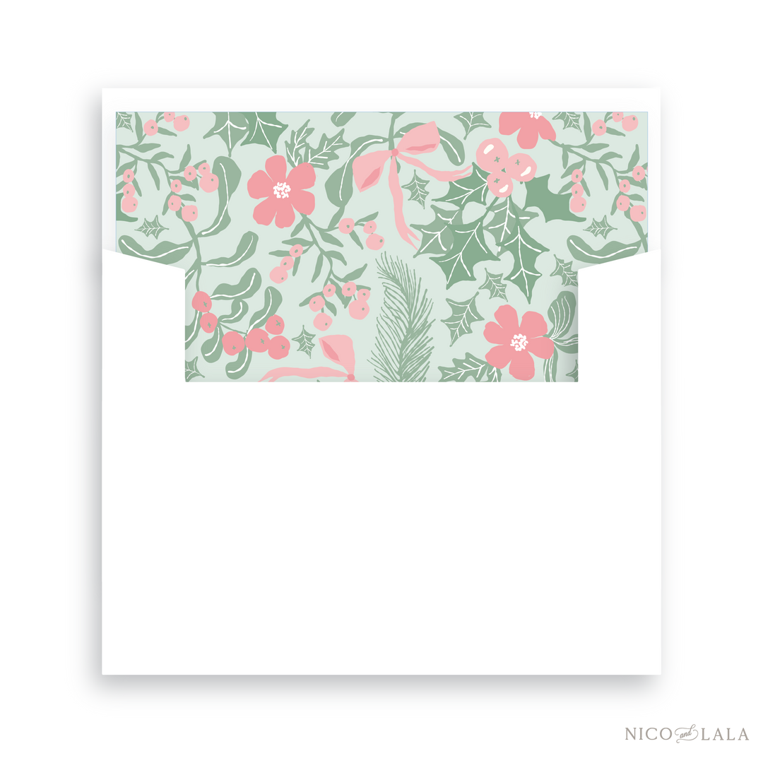 Botanical Die Cut Christmas Card Lined Envelopes