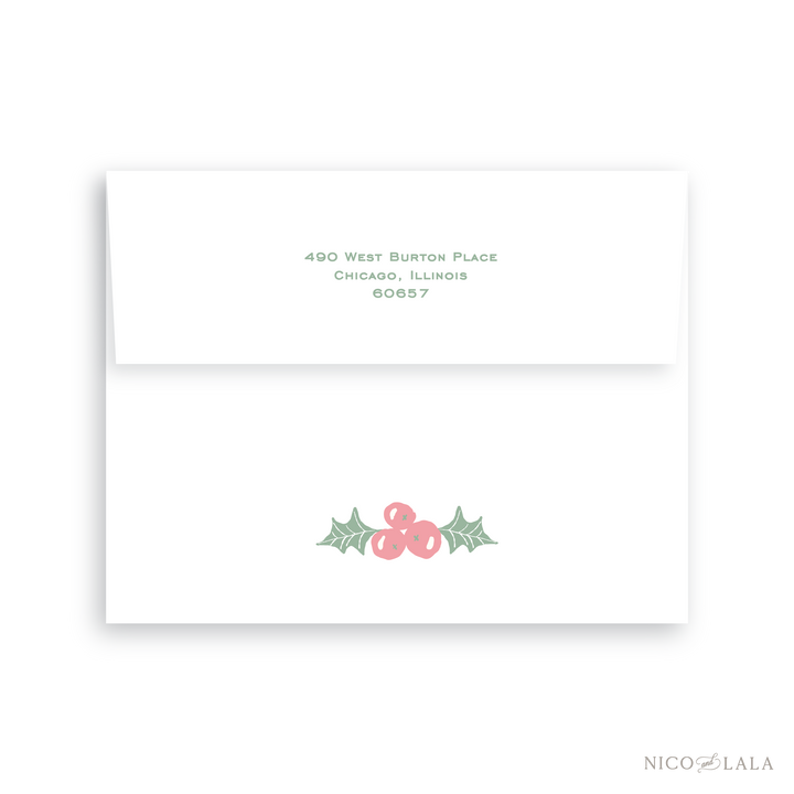Botanical Die Cut Christmas Card Return Address Printing