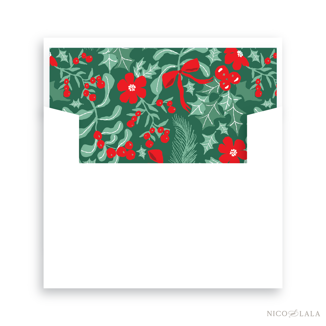 Botanical Die Cut Christmas Card Lined Envelopes