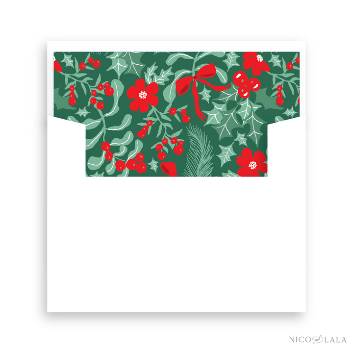 Botanical Die Cut Christmas Card Lined Envelopes