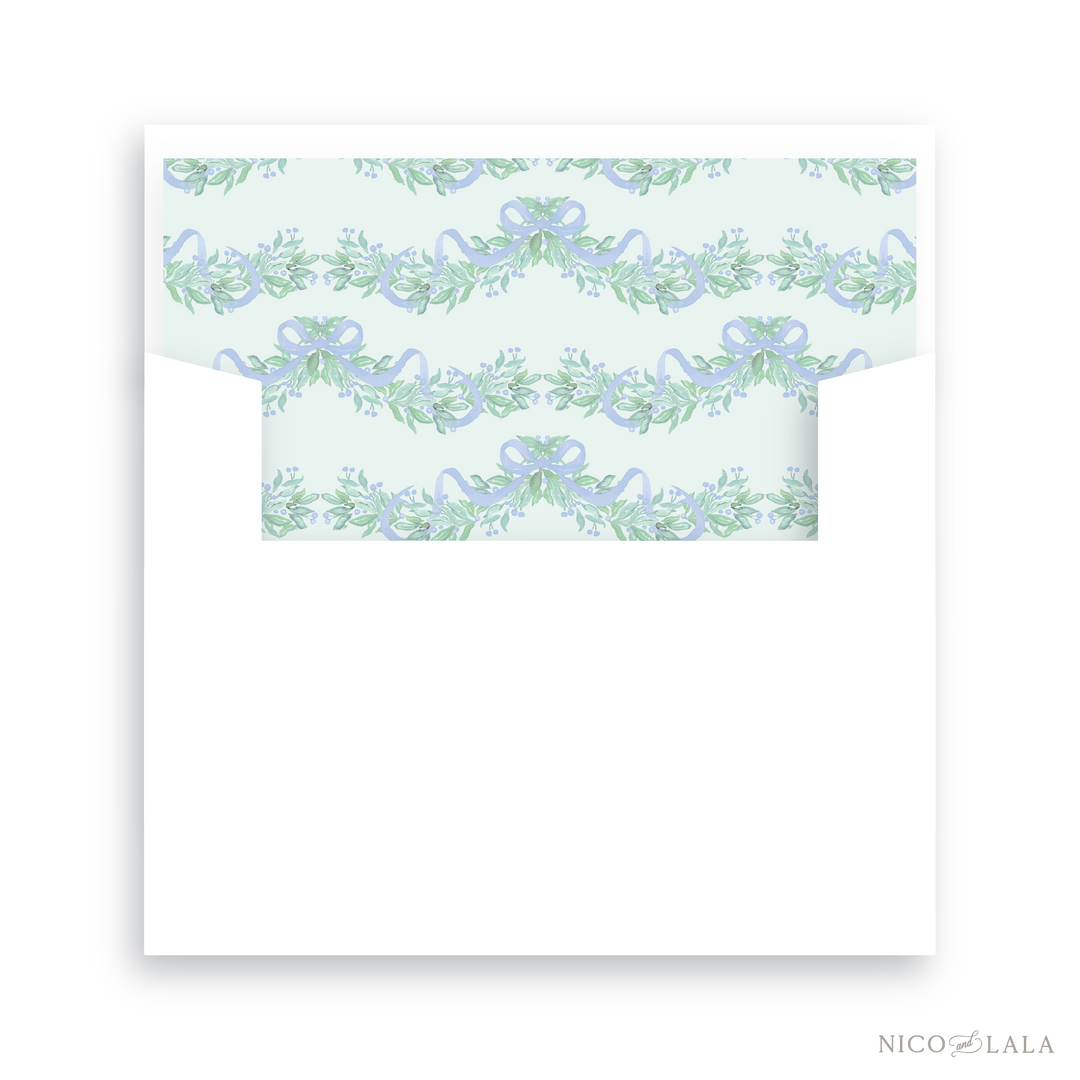 Bow Garland Christmas Card Lined Envelopes