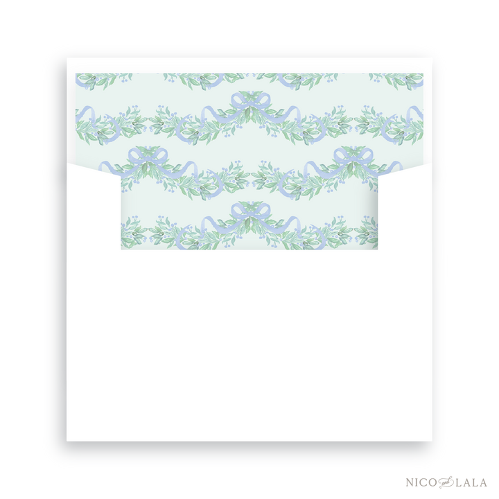 Bow Garland Christmas Card Lined Envelopes