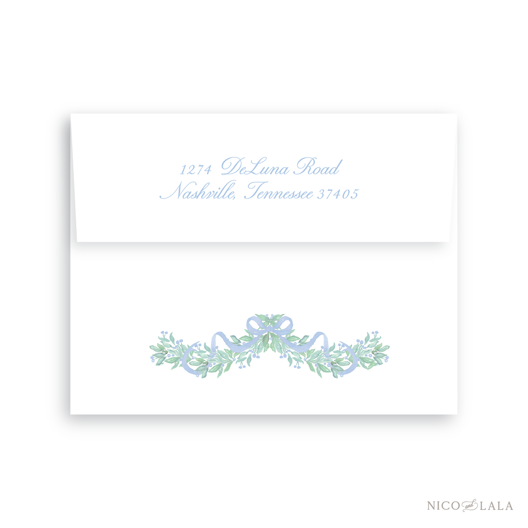 Bow Garland Christmas Card Return Address Printing