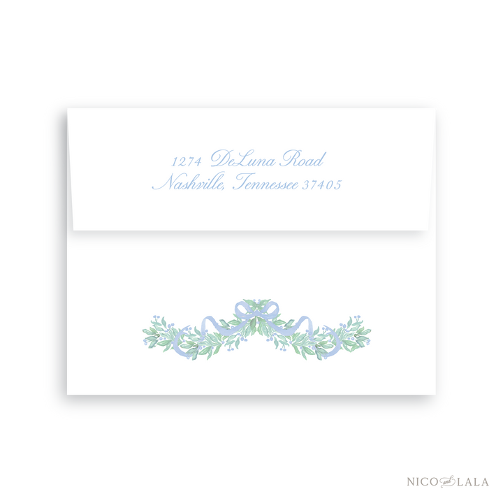 Bow Garland Christmas Card Return Address Printing