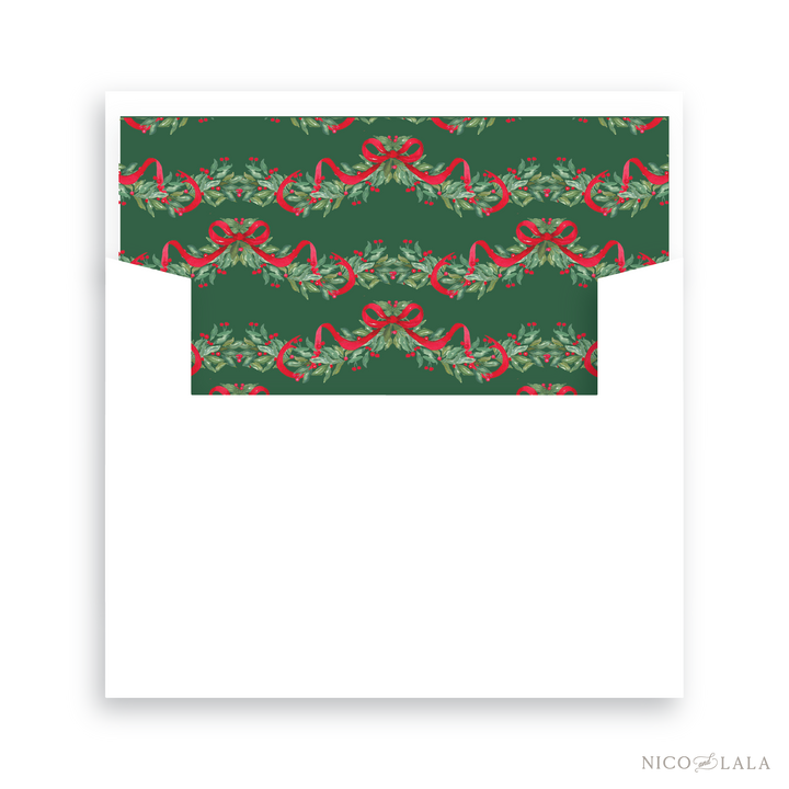 Bow Garland Christmas Card Lined Envelopes