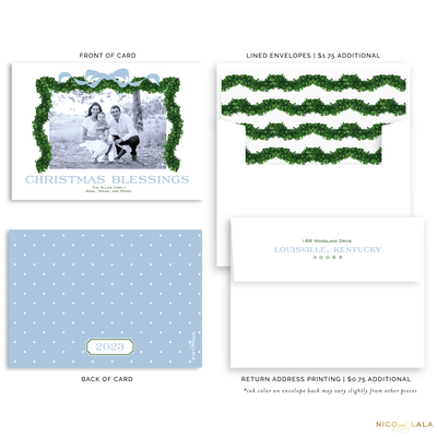 Boxwood Blessings Christmas Card, French Blue
