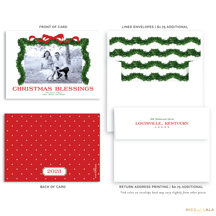 Boxwood Blessings Christmas Card, Christmas Red