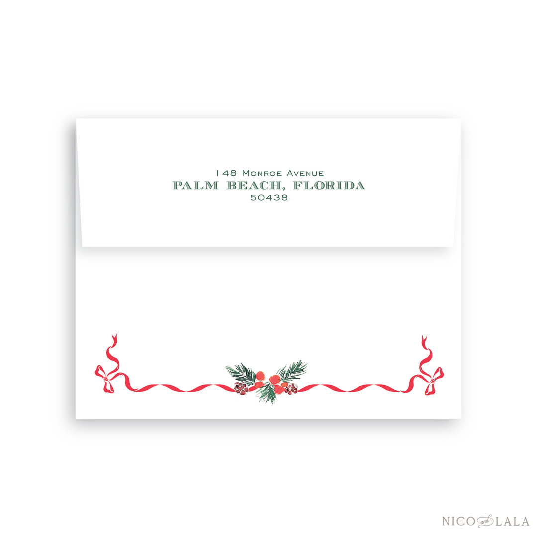 Festive Sprig Christmas Card Return Address Printing