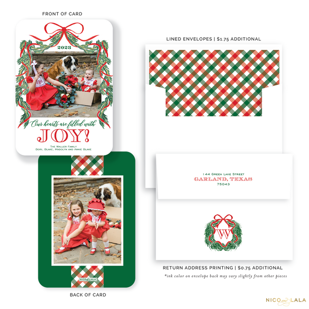 Joy Christmas Card with Rounded Corners, Red and Green