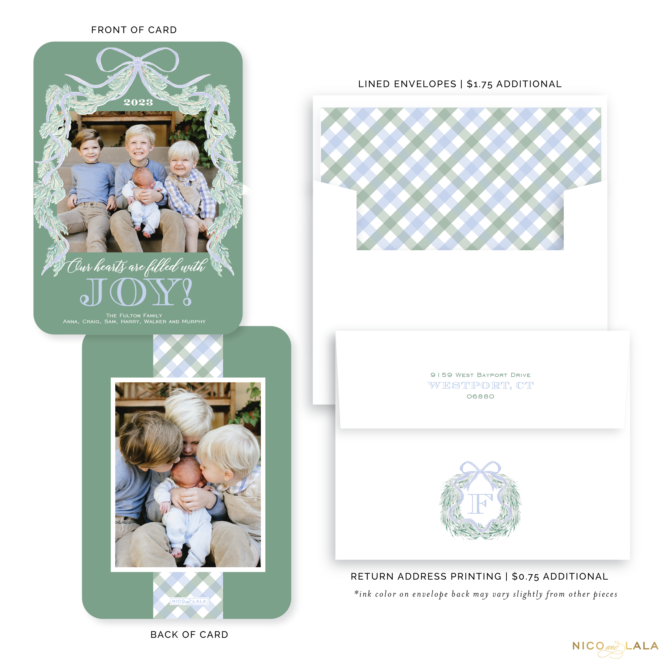 Joy Christmas Card with Rounded Corners, Sage and Blue
