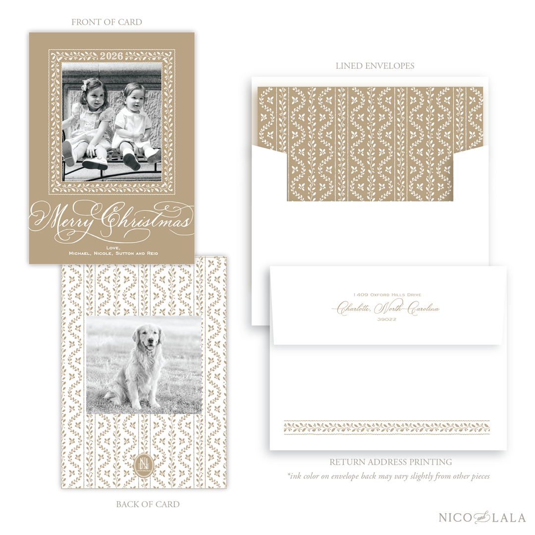 Grandmillenial Holly Merry Christmas Card, Khaki