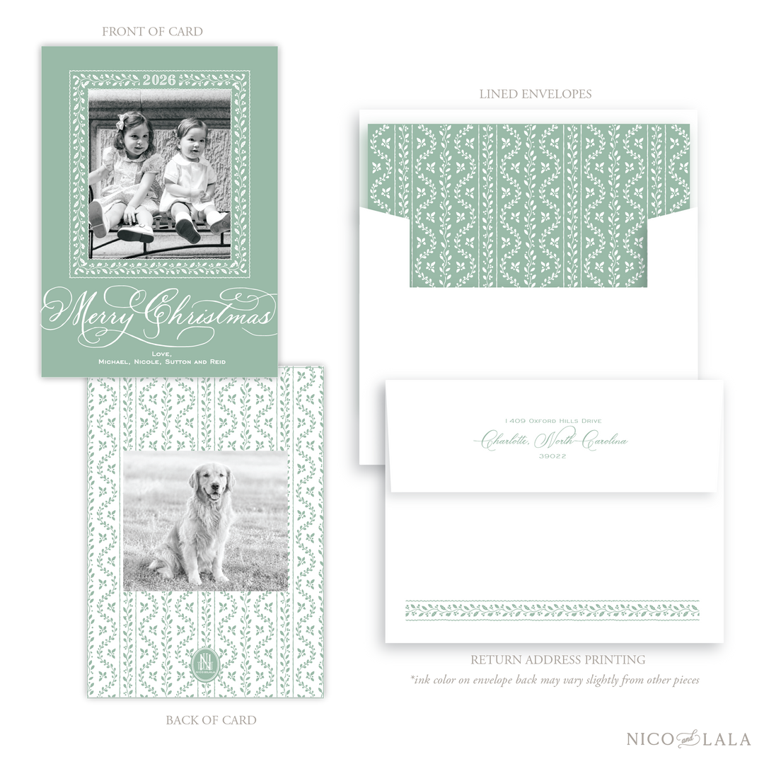 Grandmillenial Holly Merry Christmas Card, Sage