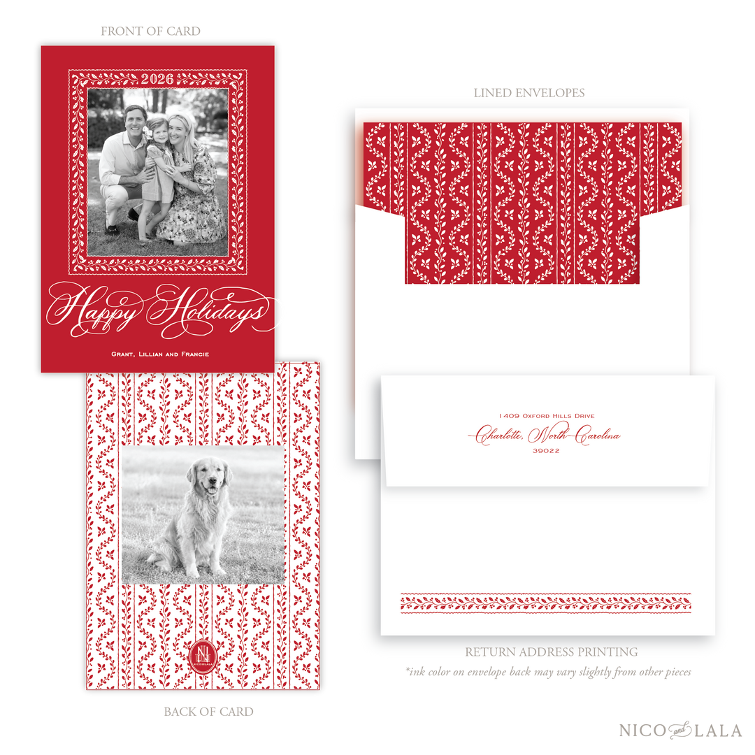 Grandmillenial Holly Christmas Card, Red