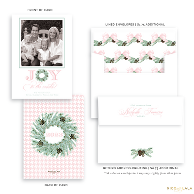 Joy Wreath Christmas Card, Blush