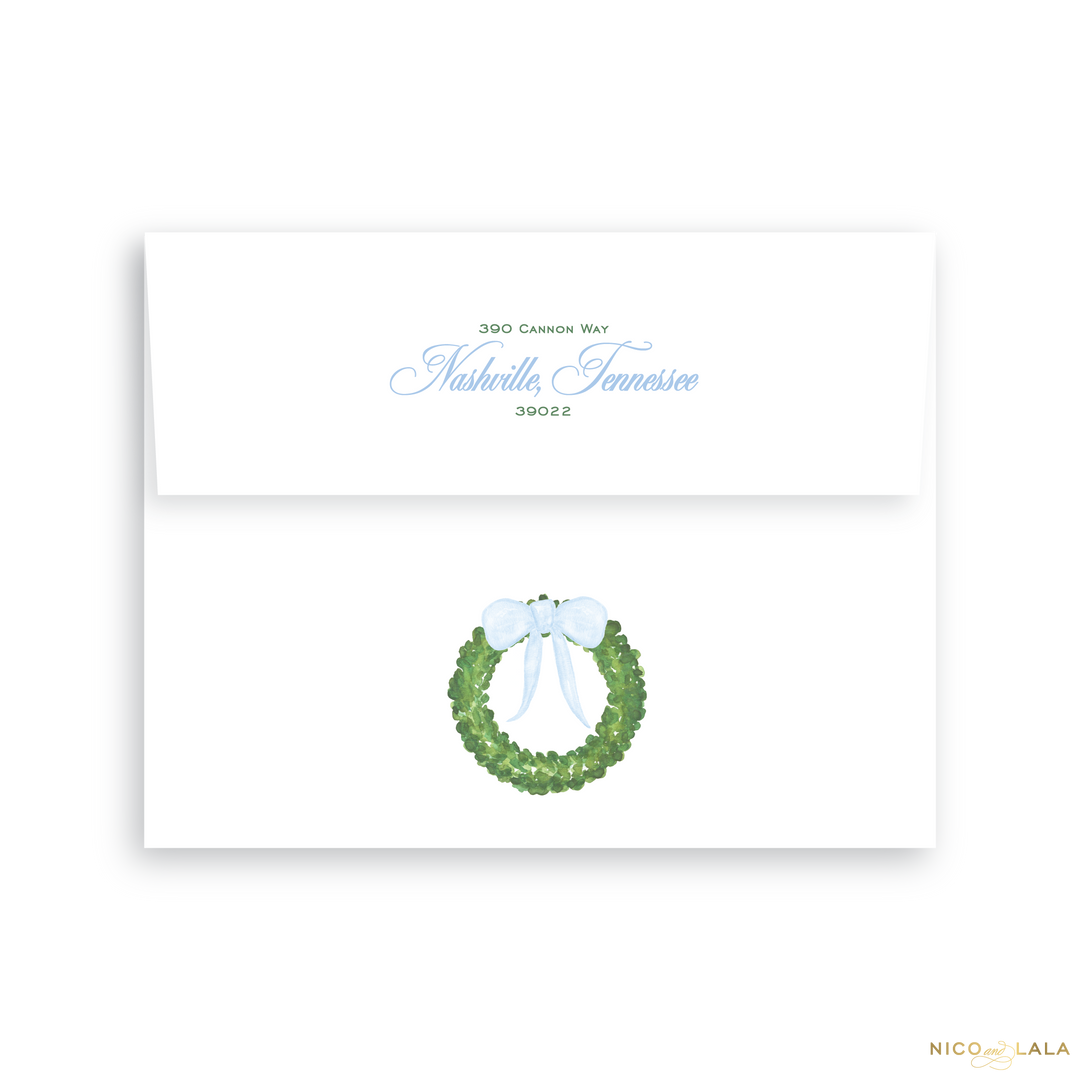Merry Wreath Christmas Card Return Address Printing