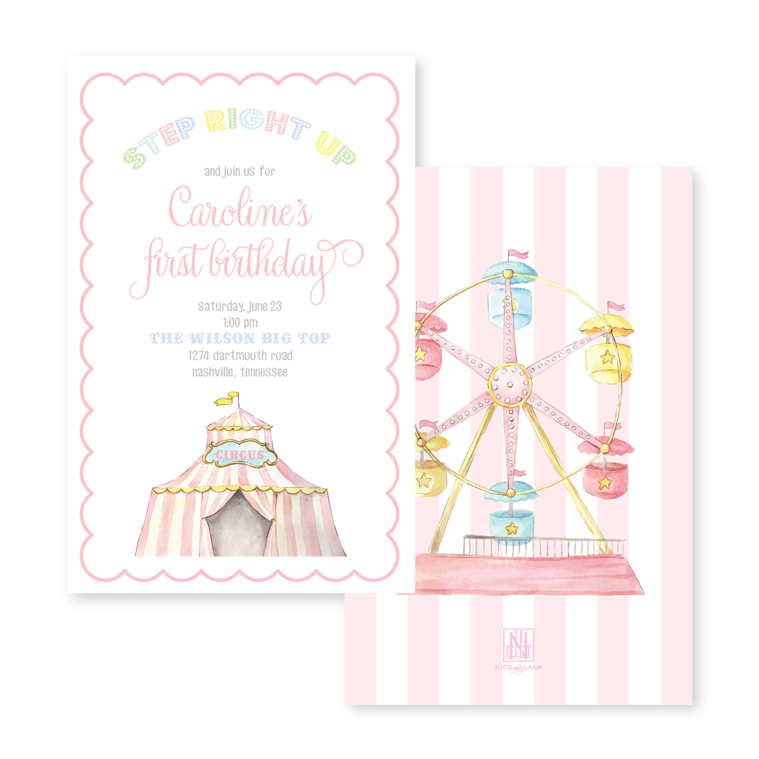 Pastel Circus Birthday Invitations