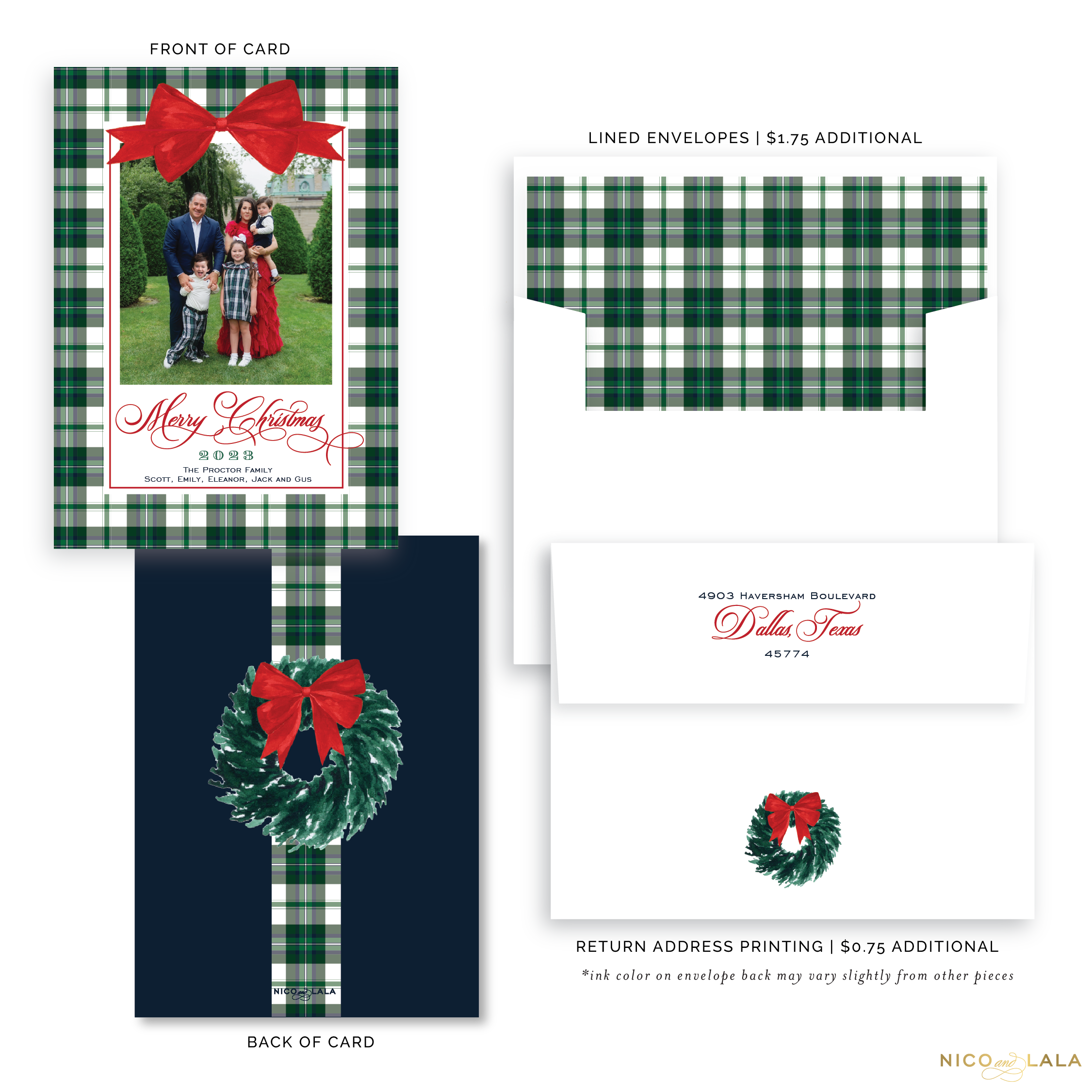 Plaid Bow Christmas Card, without Bible Verse