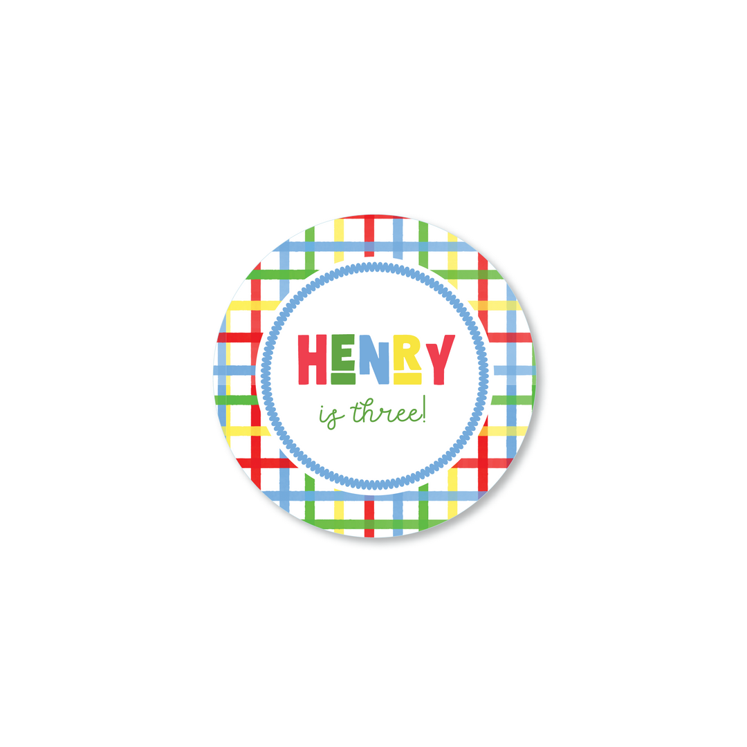 Primary Plaid Birthday Stickers