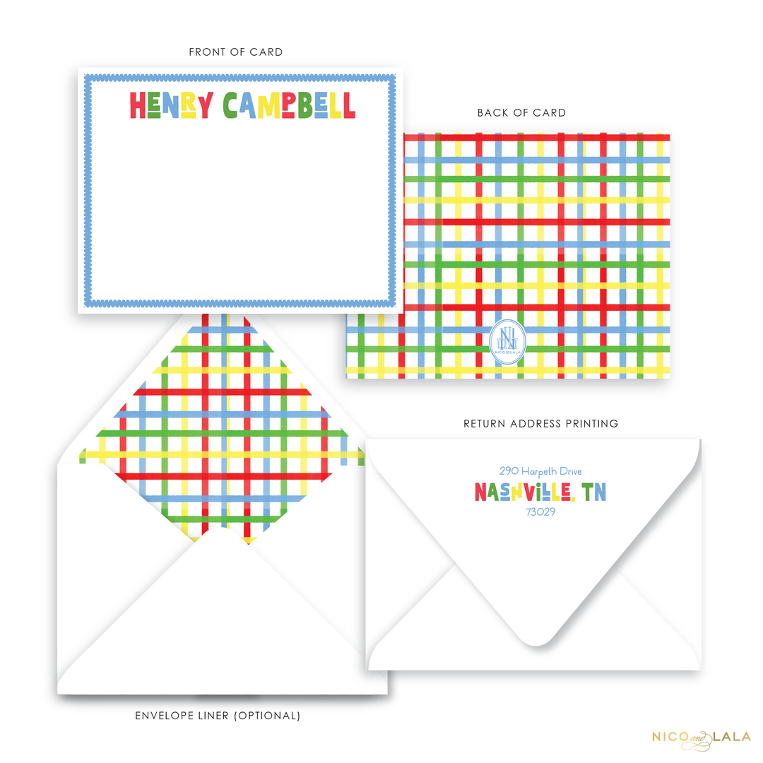 Primary Plaid Stationery