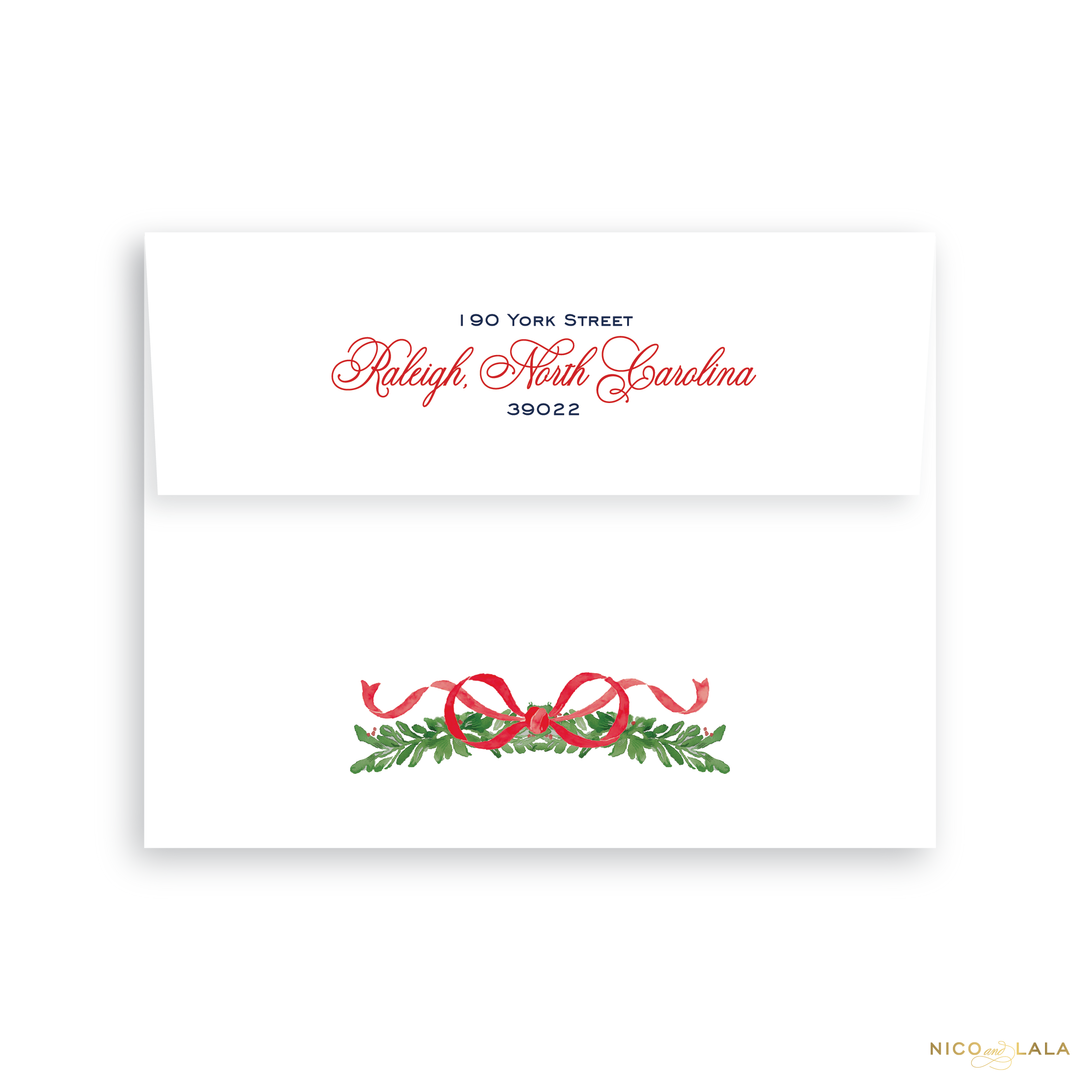 Ribbon Garland Christmas Card Return Address Printing