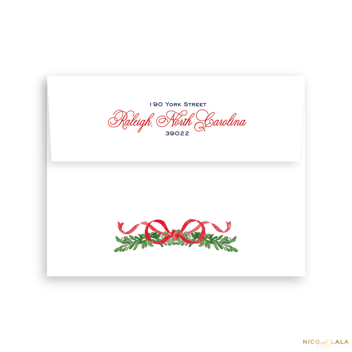 Ribbon Garland Christmas Card Return Address Printing