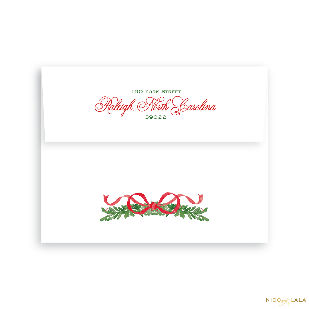 Ribbon Garland Christmas Card Return Address Printing