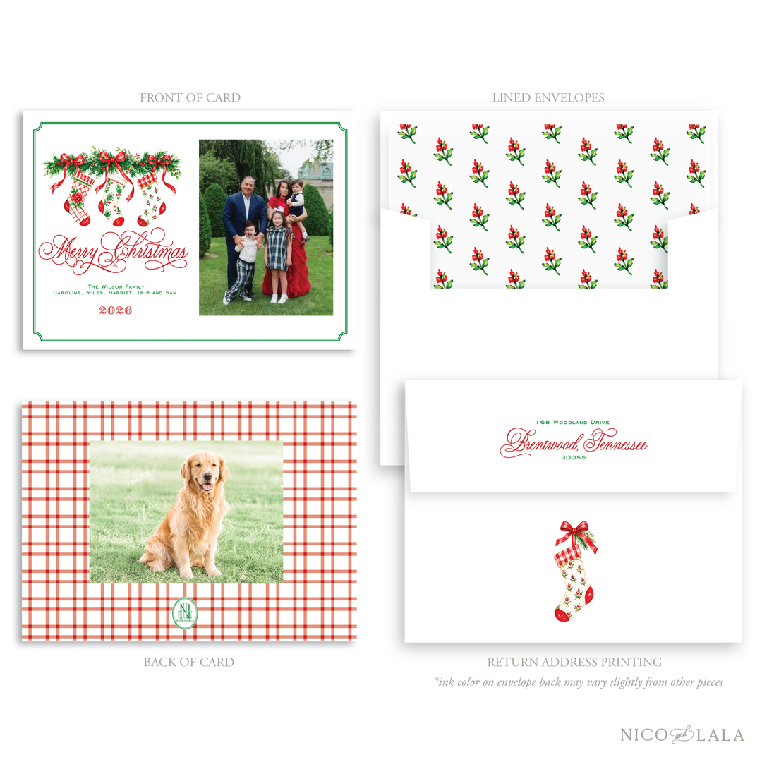 Stockings Christmas Card, Red and Green