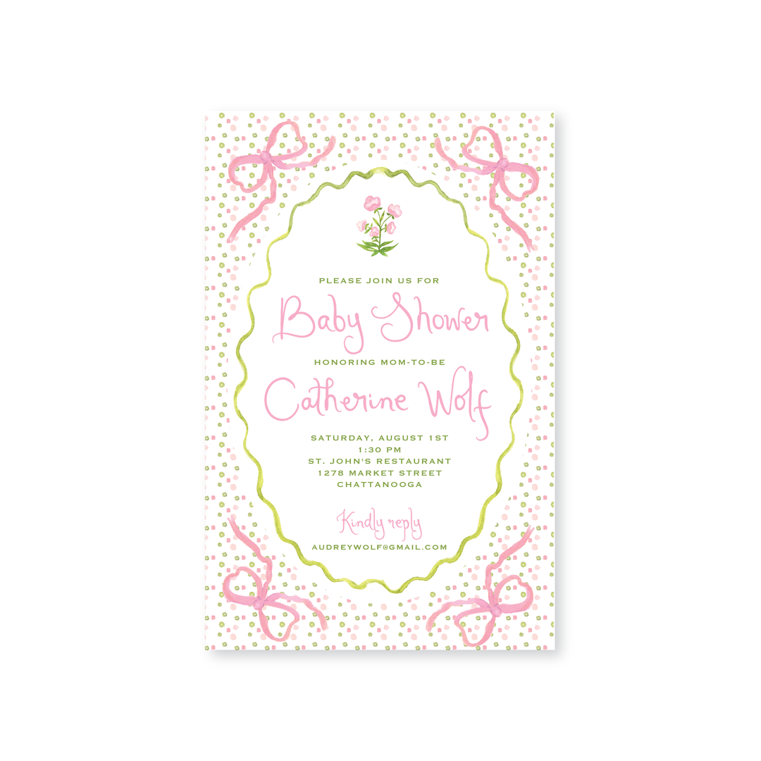 Watercolor Bow Invitations, Pink
