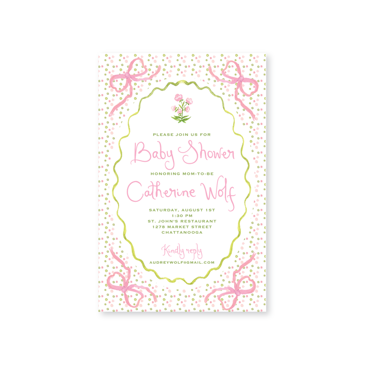 Watercolor Bow Invitations, Pink