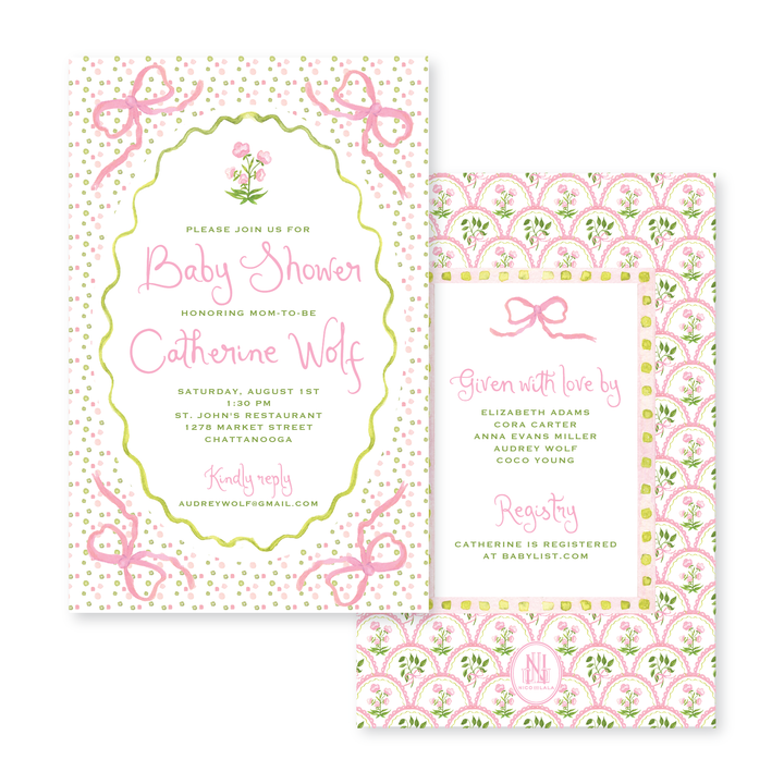 Watercolor Bow Invitations, Pink