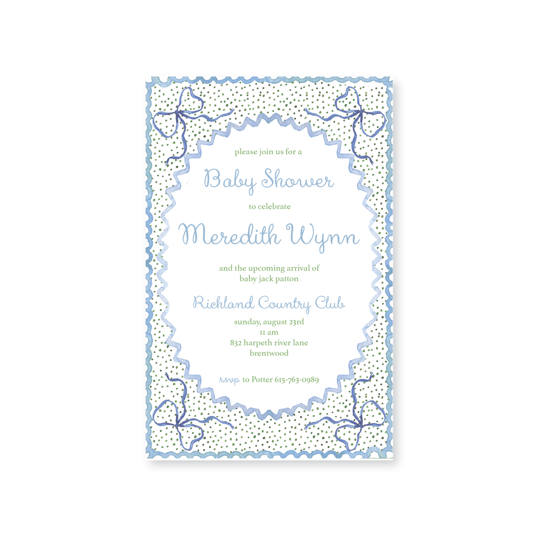 Watercolor Bow Invitations, Blue