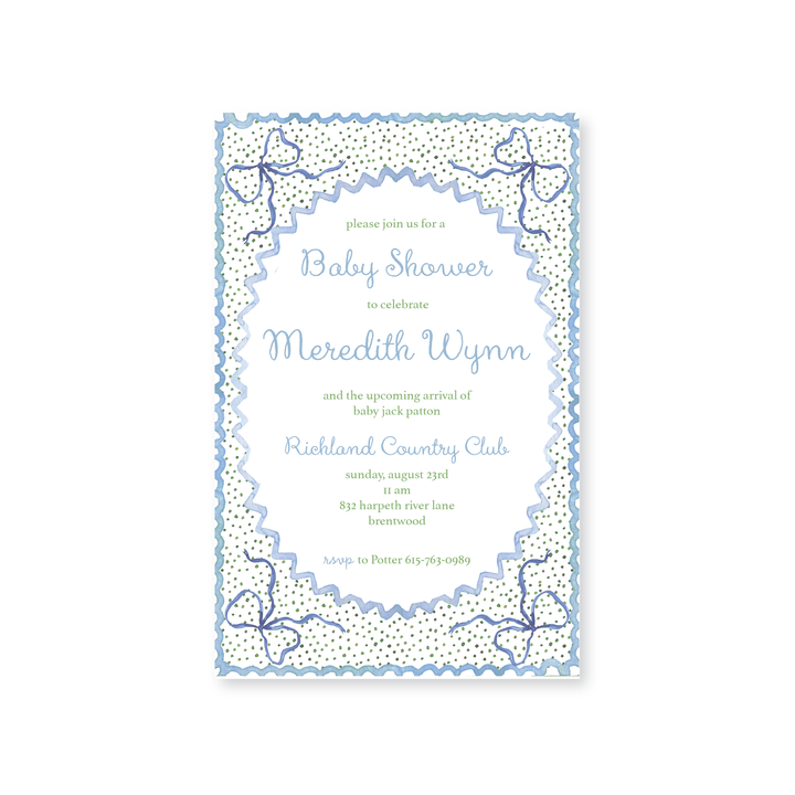 Watercolor Bow Invitations, Blue