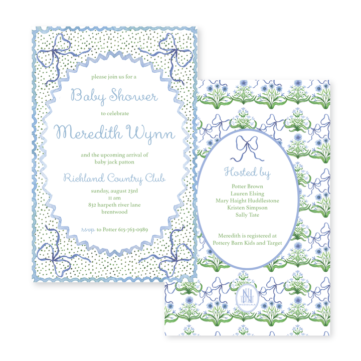 Watercolor Bow Invitations, Blue