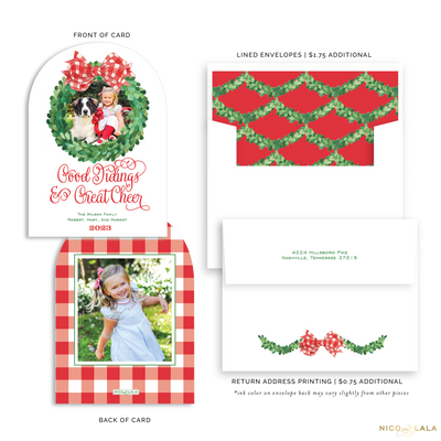 Wreath and Bow Die Cut Christmas Card, Red