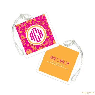 Chinoiserie Bag Tag, Hot Pink and Orange