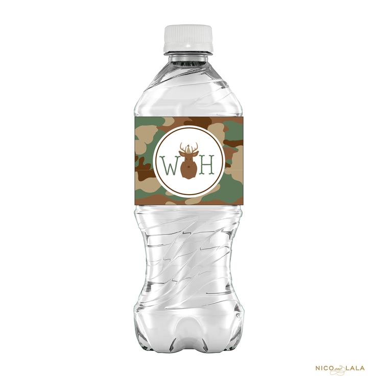 Camo Birthday Water Bottle Labels