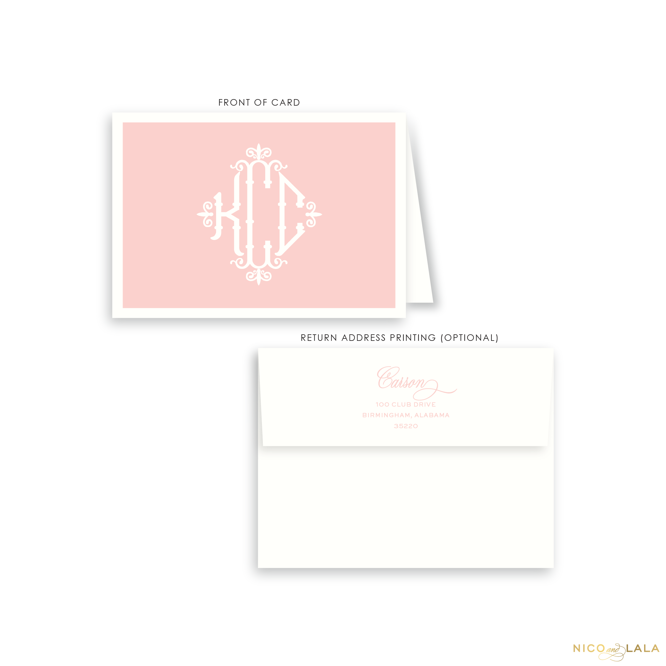 Charleston Monogram Folded Card Stationery, Pink